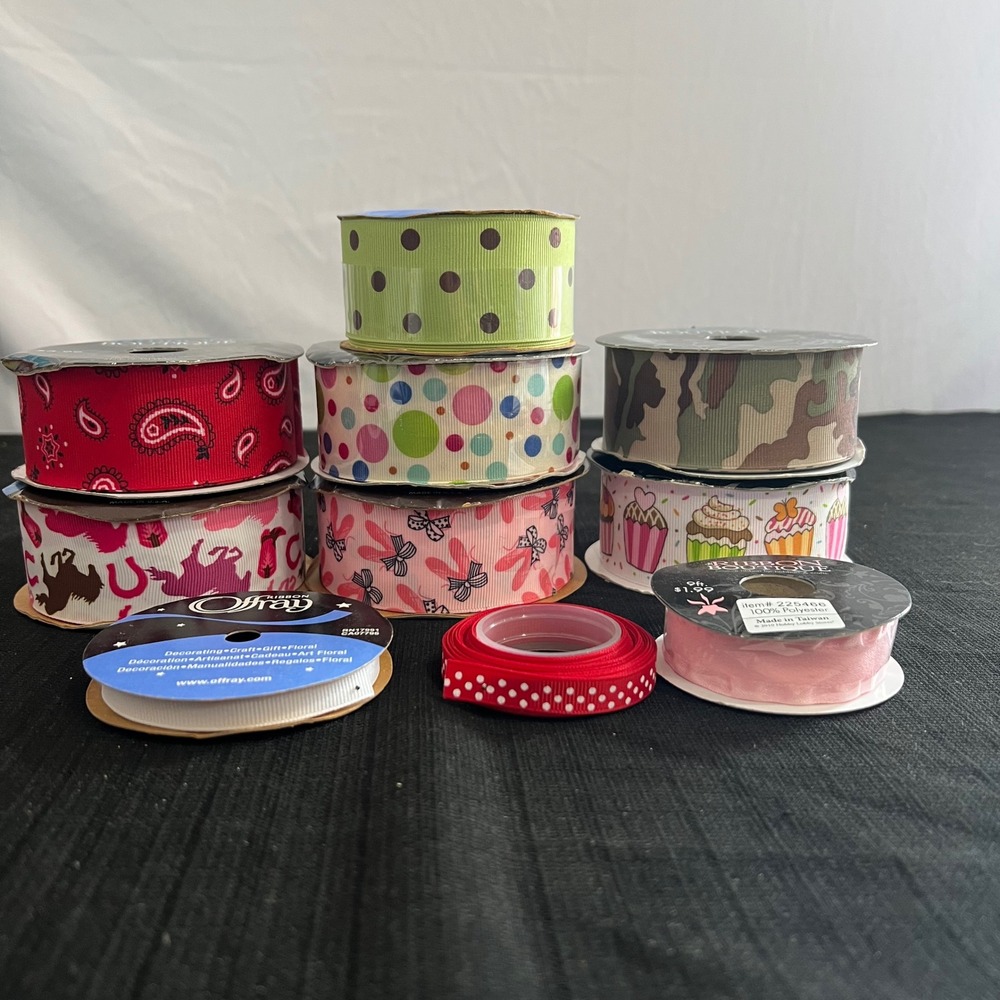Lot of 10 Ribbon Spools The Ribbon Boutique Offray Venus Paisley Camo Dots Multi
